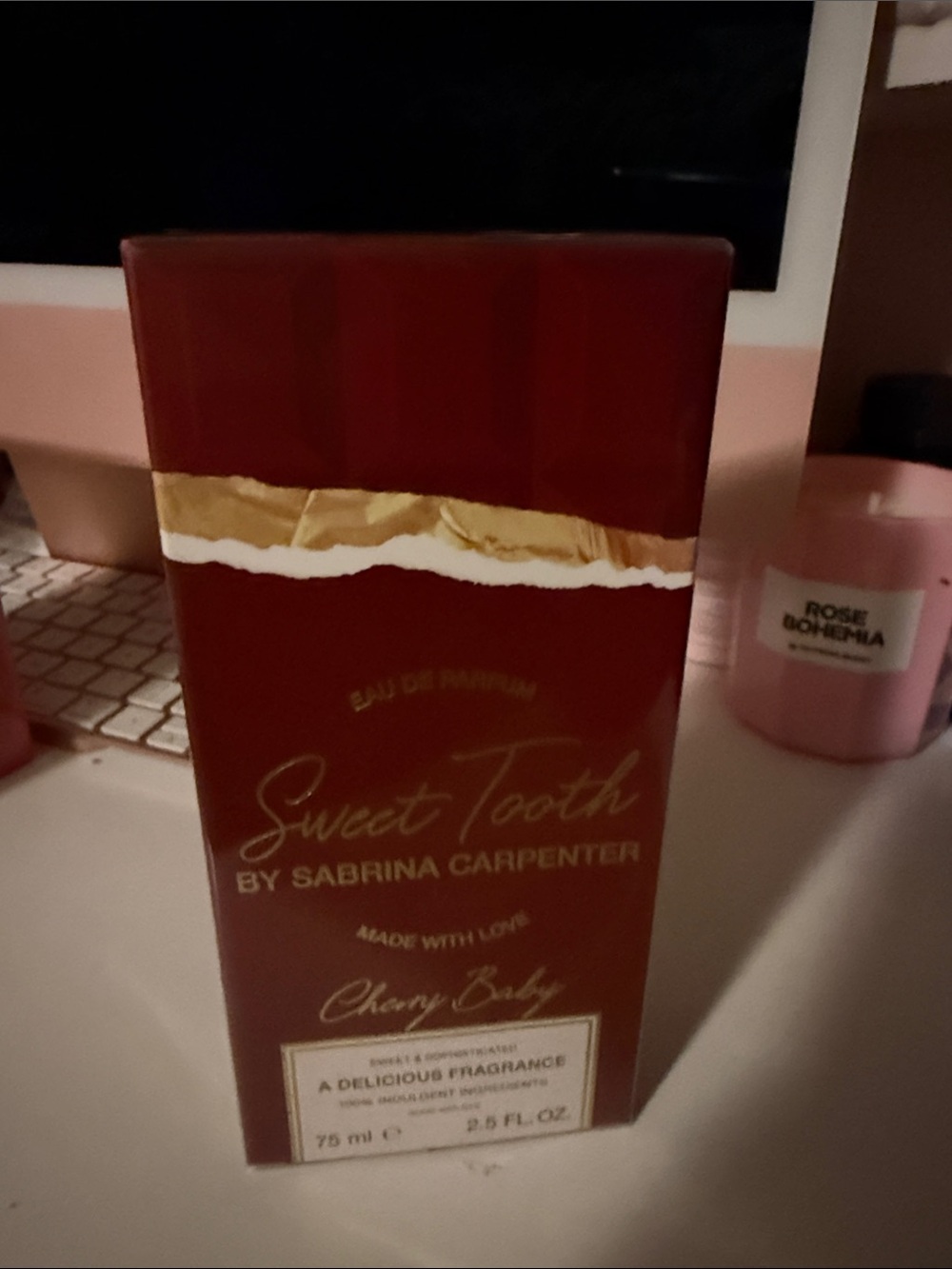 Sweet Tooth Cherry Baby Eau de Parfum by Sabrina Carpenter - Deep Red & Gold Box
